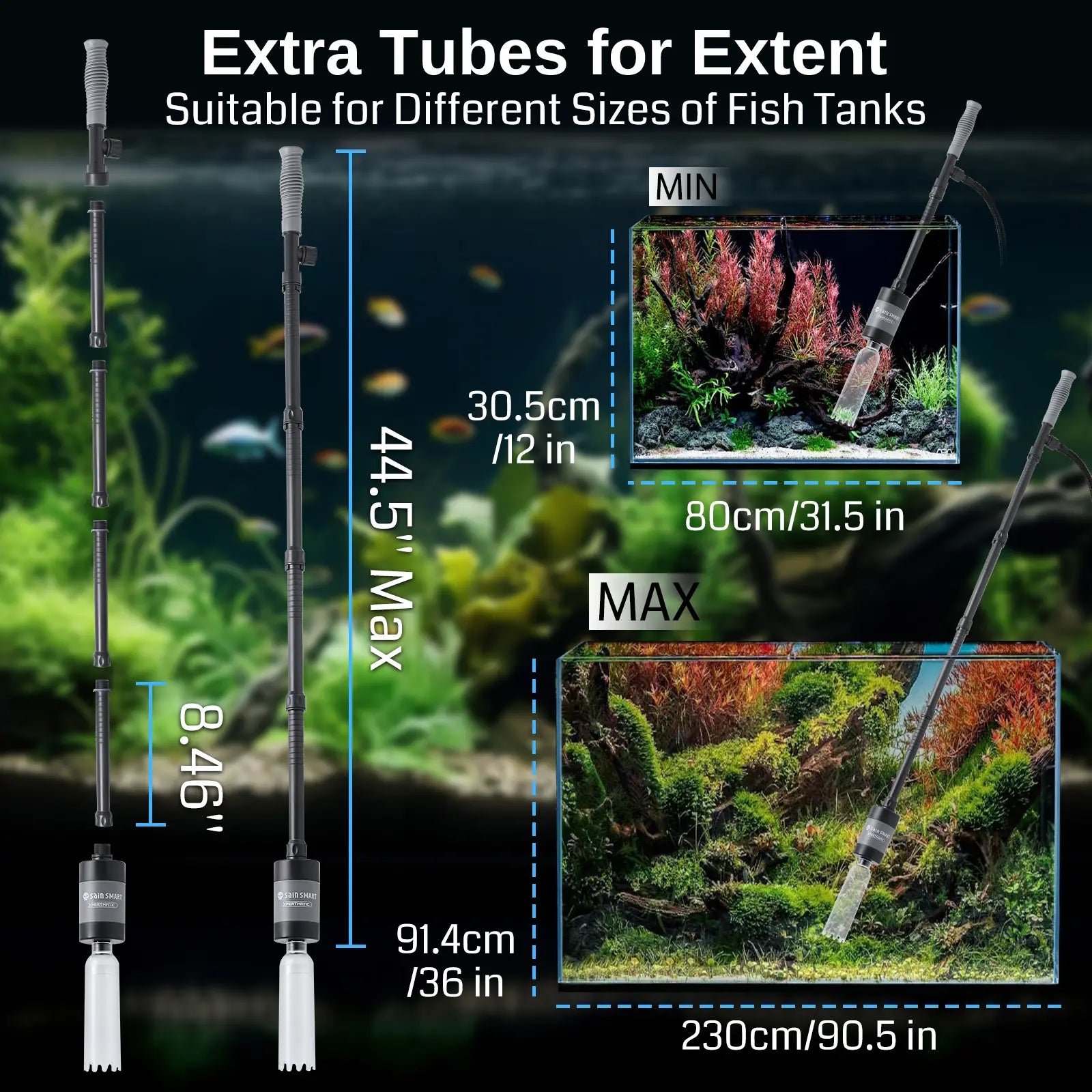 SainSmart 28W Powerful Fish Tank Cleaner, Four-stage Adjustable Effici ...