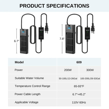 XPERTMATIC Premium 200W/300W Aquarium Heater for 15–26 Gal Tanks, 65–93°F Adjustable, Submersible Fish Tank Heater with External Probe & PID Control, Auto Shut-Off, Quartz Glass, Fresh & Saltwater Safe