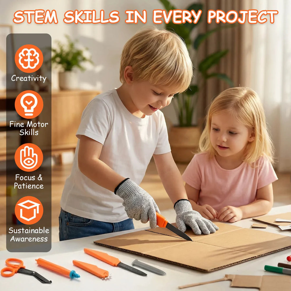 Cardboard Tools for Kids with Safe Cutter, Tool Box & Tape Measure, Ca ...