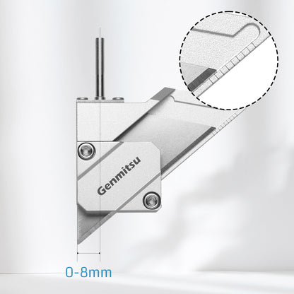 Metal tool with 'Genmitsu' branding and a close-up detail on a light gray background