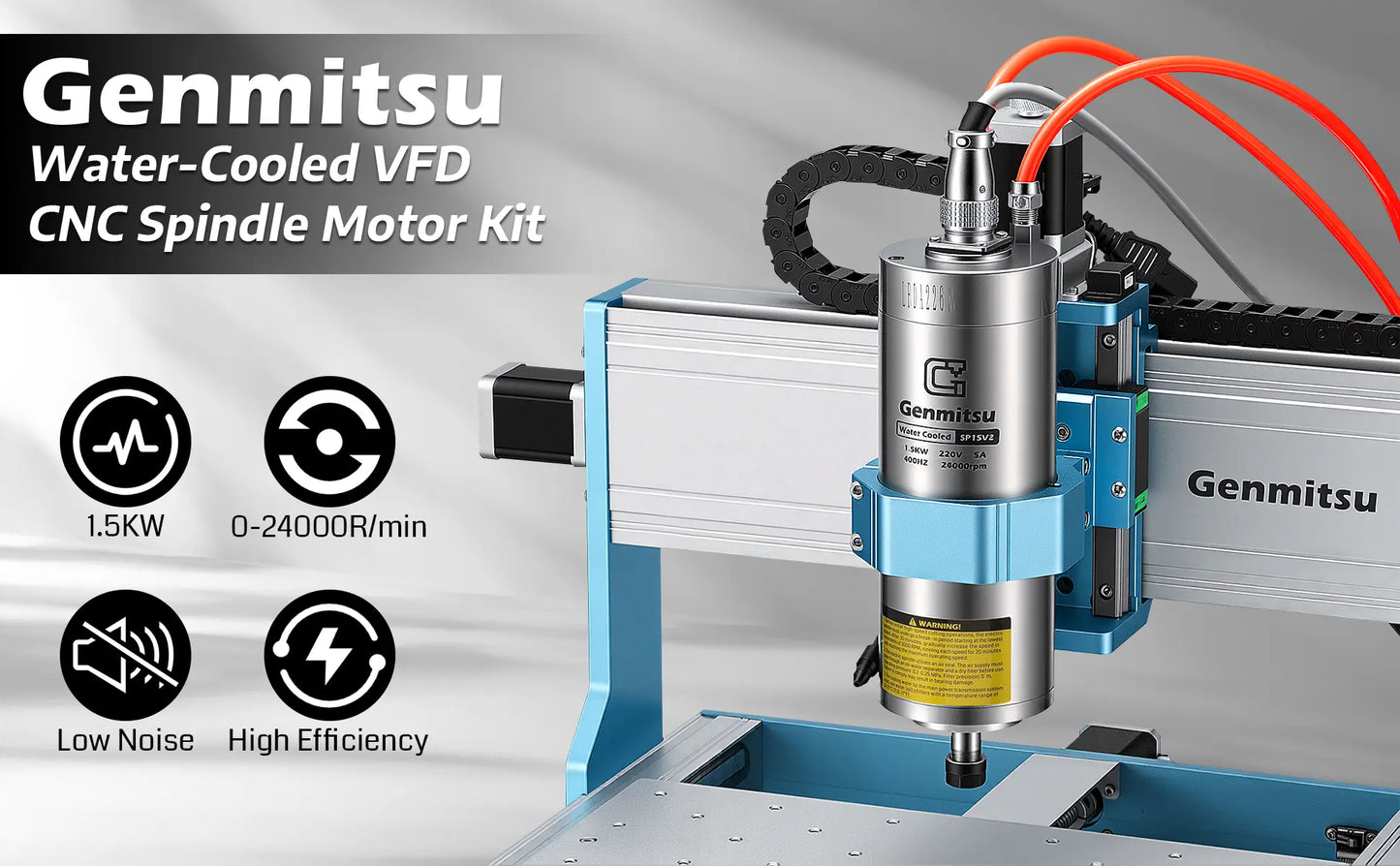 1.5KW/2.2KW Water Cooled Spindle Motor, 24K RPM ER11 Collet with Pre-Wired VFD Inverter Box & Pump, 4 Bearing Precision Motor for Metal Engraving