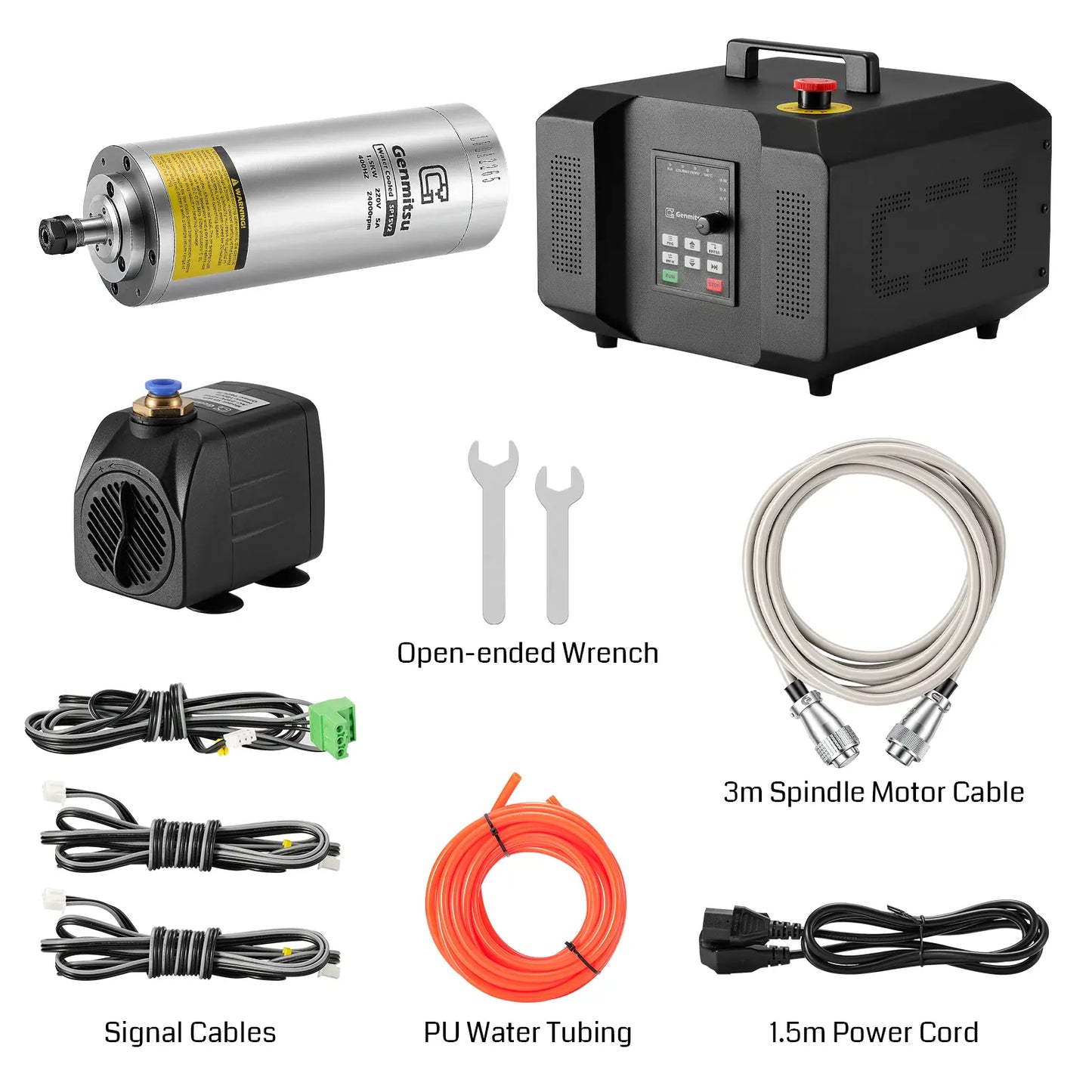 1.5KW/2.2KW Water Cooled Spindle Motor, 24K RPM ER11 Collet with Pre-Wired VFD Inverter Box & Pump, 4 Bearing Precision Motor for Metal Engraving