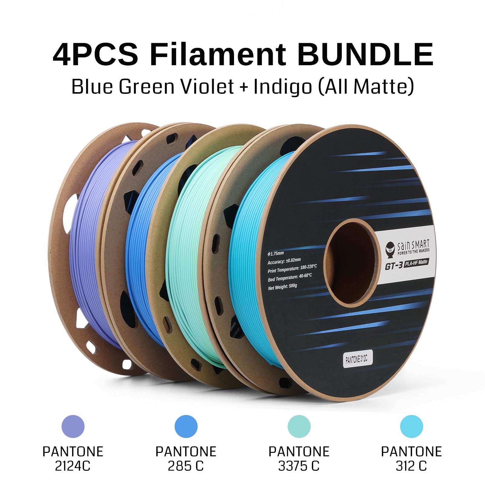 SainSmart GT-3 Matte PLA Filament | 1.75mm | 4.4lbs | Four Color