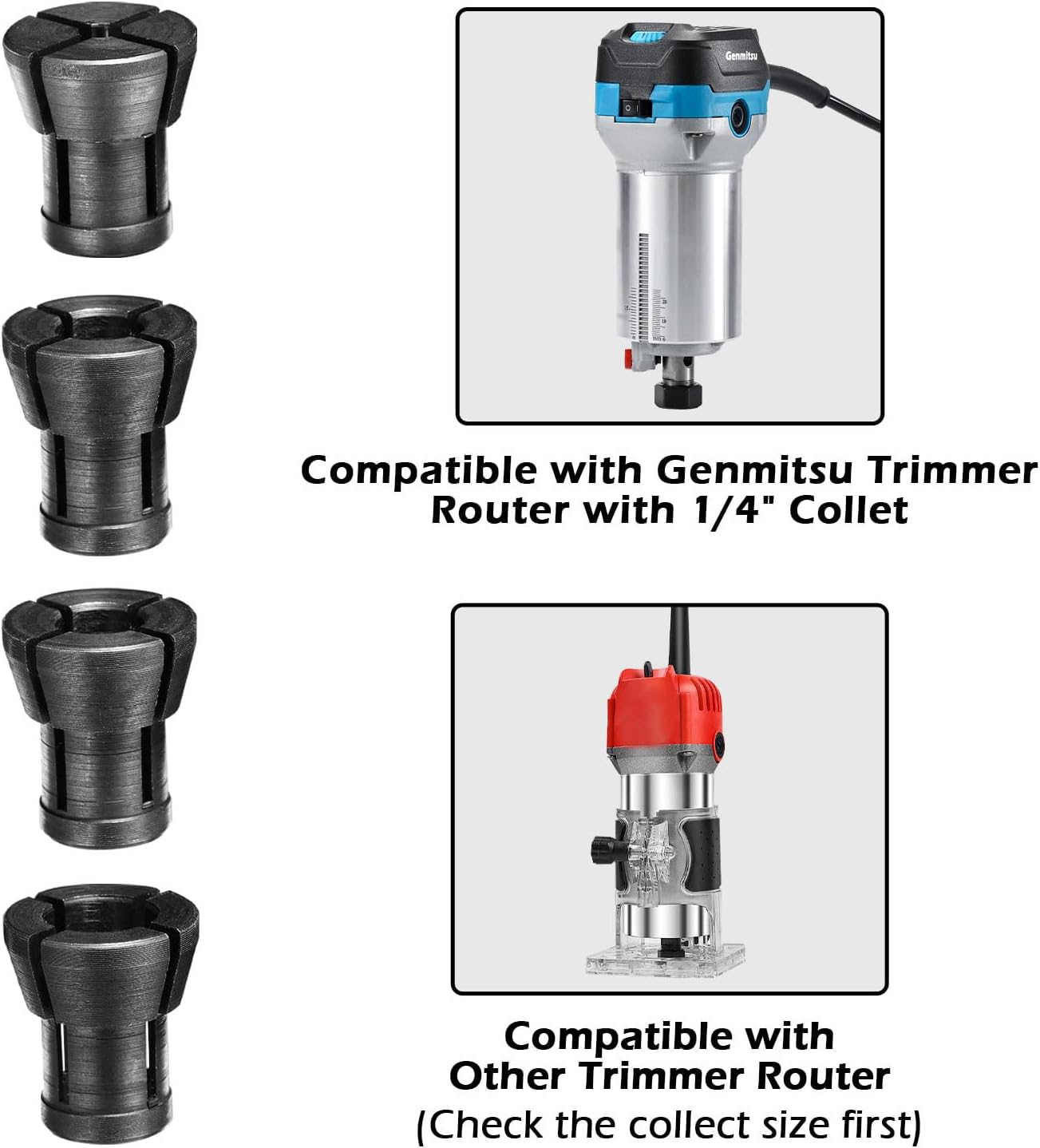 4Pcs Router Collet Kit, 1/8