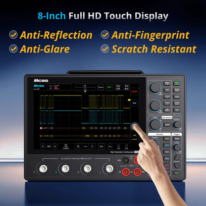 Micsig 12-bit High Resolution Tablet Oscilloscope MHO1, 100MHz Bandwidth, ≤3.5ns Rise Time, 4 Channels, Integrated 4 5/6 Digit Multimeter, 1GSa/s, 8” HD Touch Screen & 16000mAh Battery