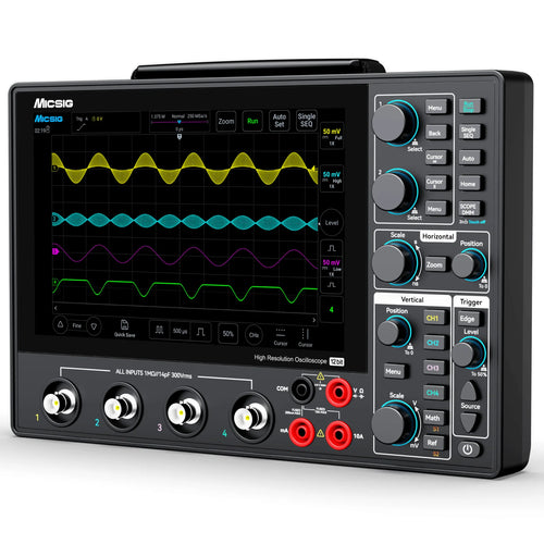 Micsig 12-bit High Resolution Tablet Oscilloscope MHO1, 100MHz Bandwidth, ≤3.5ns Rise Time, 4 Channels, Integrated 4 5/6 Digit Multimeter, 1GSa/s, 8” HD Touch Screen & 16000mAh Battery