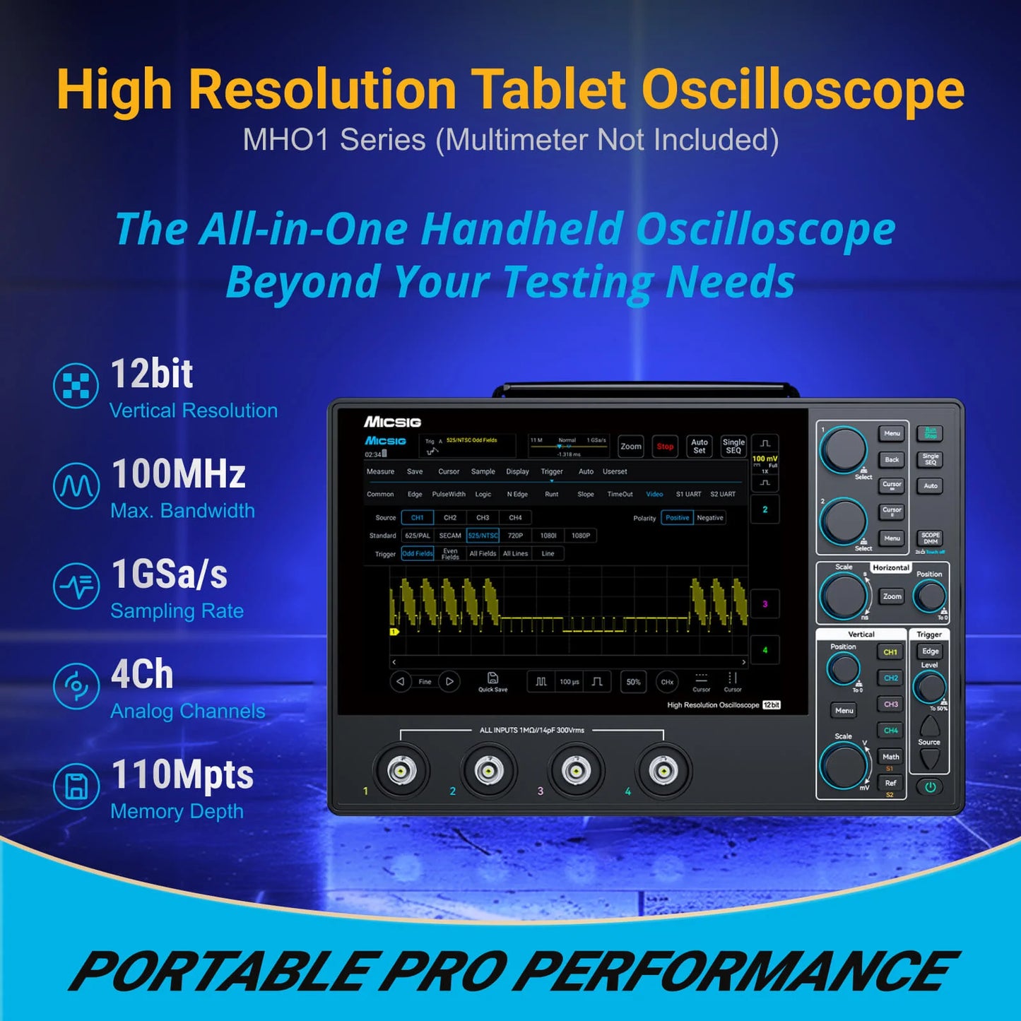 Micsig 12-bit High Resolution Tablet Oscilloscope MHO1
