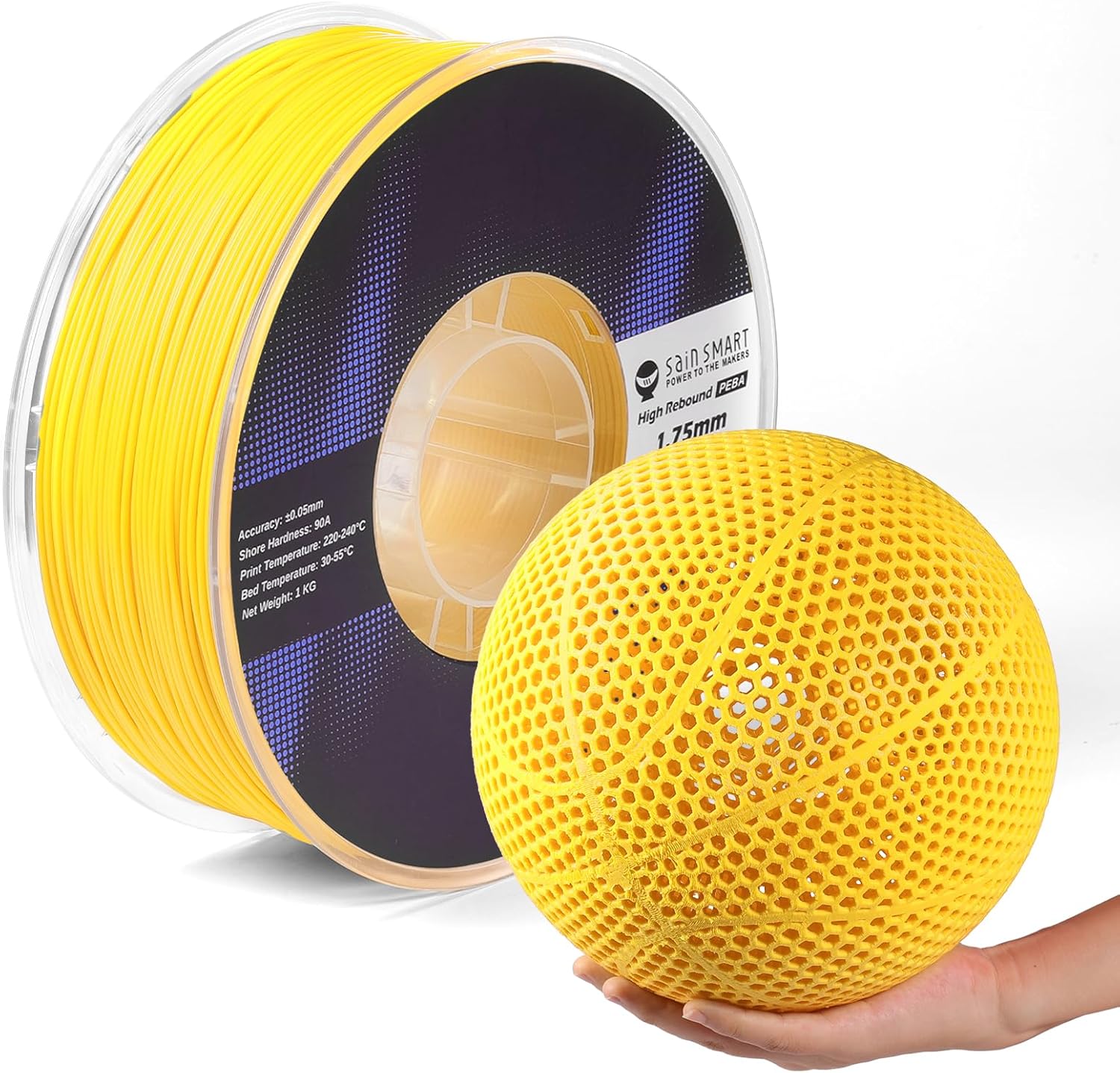 Product Image PEBA Filament Flexible High Rebound, 1.75mm 90A 1KG, Super TPU with 78% High Rebound, 20% Lighter & 2X Faster Printing, Nylon-Based Strength, Adjustable Flexibility