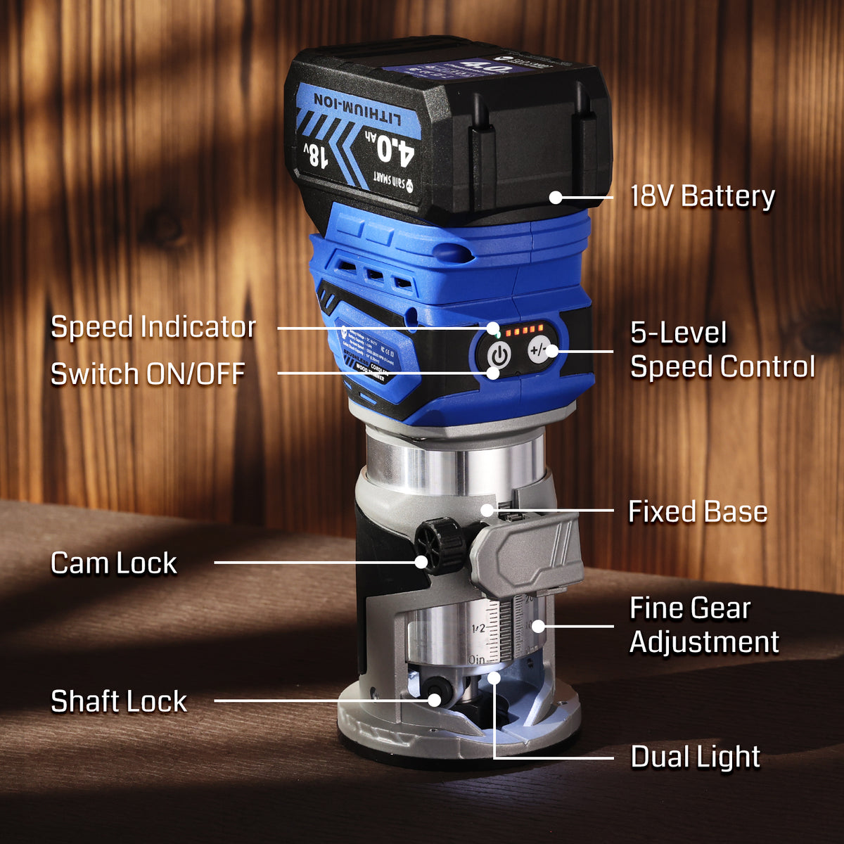 Small Router Trimmer Φ65mm 28000RPM Max Cordless Trimmer Router, 5 Level Speeds, Brushless ...