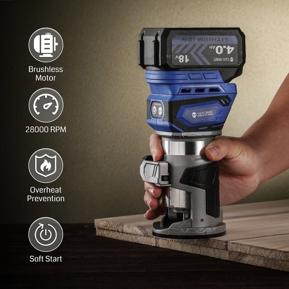 Φ65mm 28000RPM Max Cordless Trimmer Router, 5 Level Speeds, Brushless ...