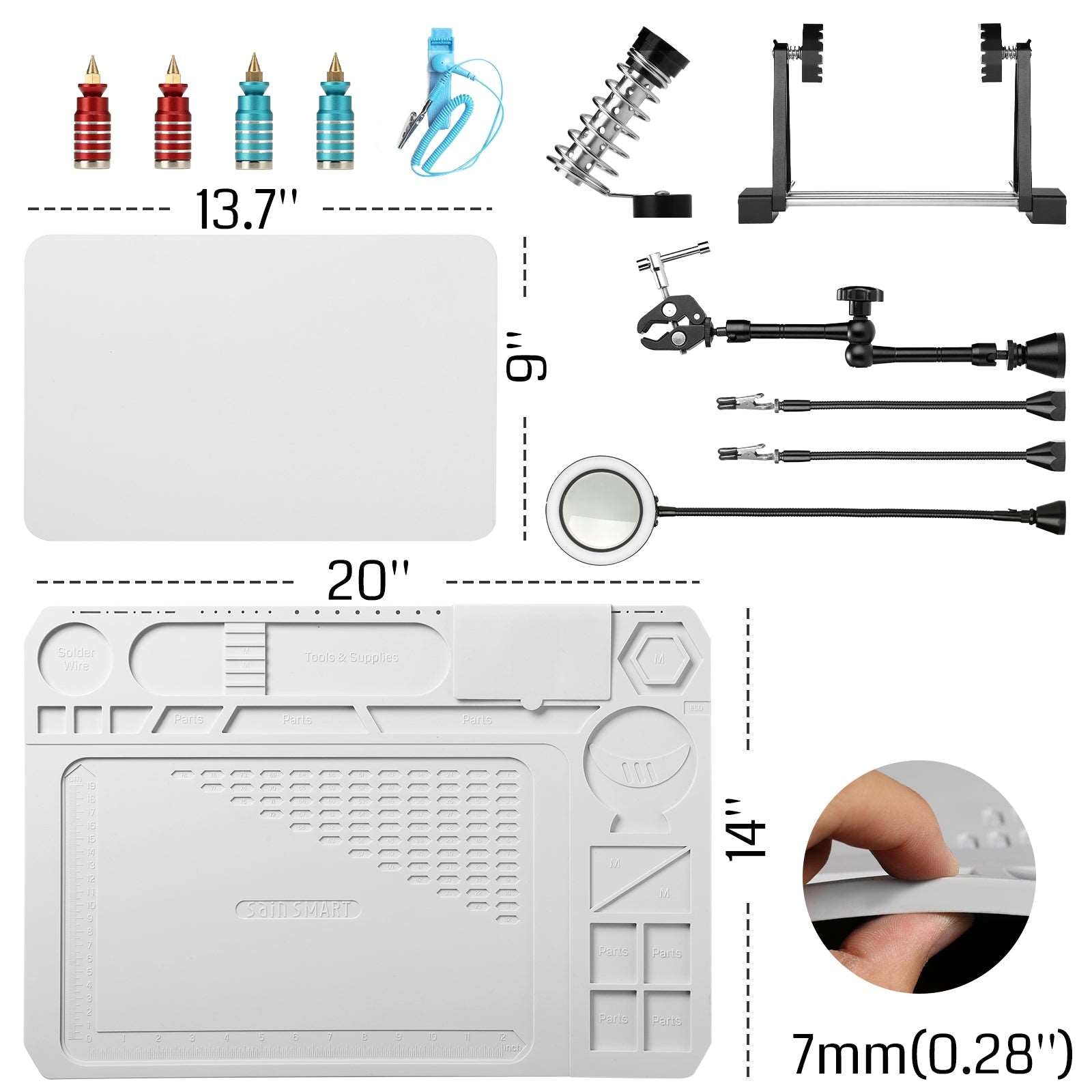 Bras Magnétiques Réglables 360° Pour Soudure - Base Acier 9,9x9,9 Cm - Avec Pinces Crocodiles - Station D'aide Bricolage électronique - 7