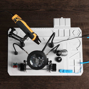 2-in-1 Magnetic Helping Hands Soldering Repair Station with Silicone Mat, 5X LED Magnifying Lamp, ESD Safe