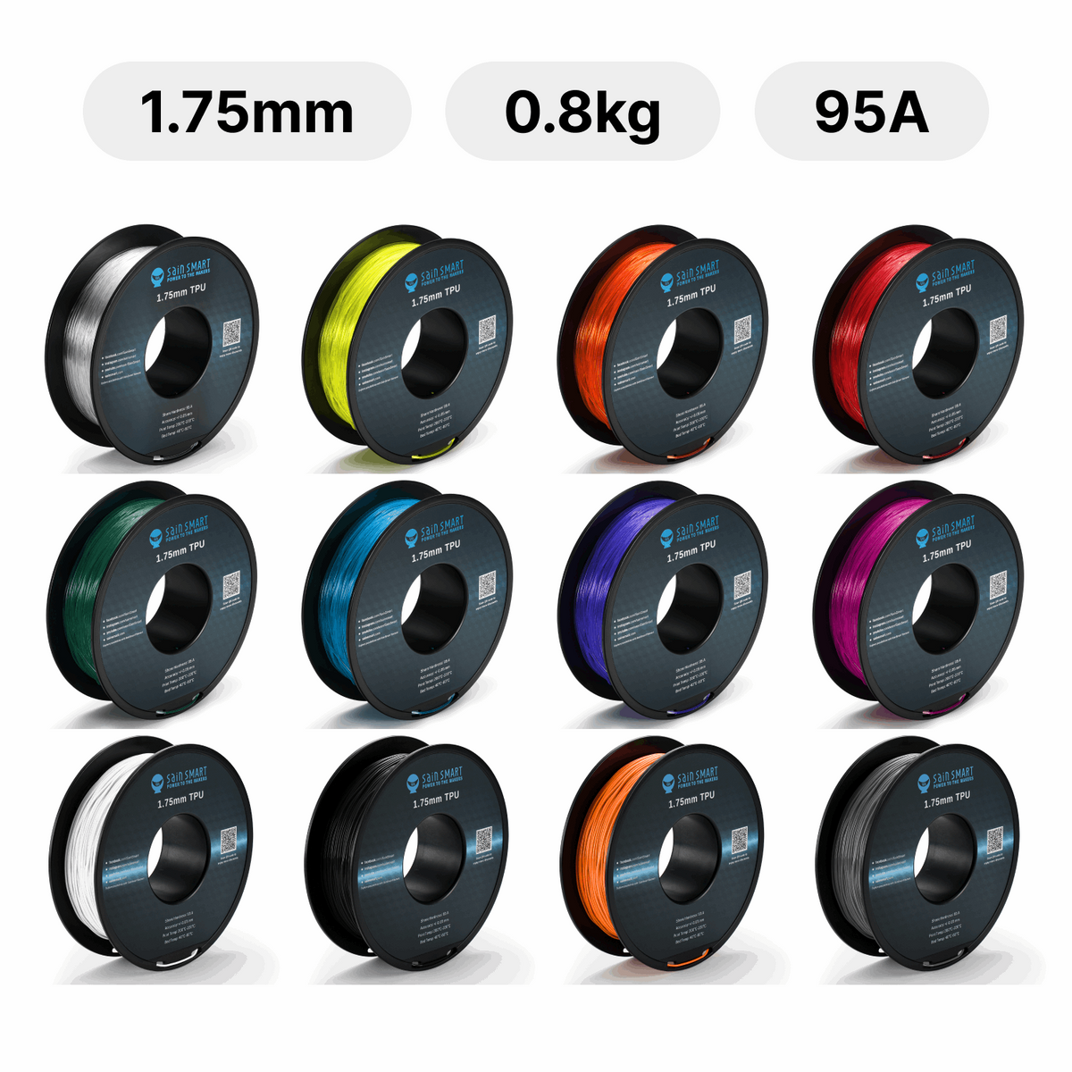 All Colors TPU Flexible Filament 1.75mm 0.8kg 1.76lb