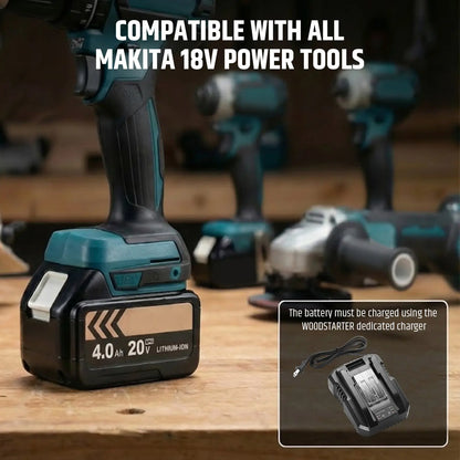 20V Makita-Style Battery Charger, Fast Charging, Only Compatible with 2.0Ah & 4.0Ah WOODSTARTER Lithium-Ion Makita-Style Batteries, ABS+PC Durable Housing, LED Indicator, Safety Protection