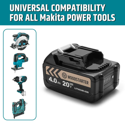 2-Pack 20V 2.0/4.0Ah High Capacity Replacement Batteries for Makita 18V Battery, Compatible with Makita 18V Outdoor Cordless Power Tools, Lithium-ion, ONLY Compatible with WOODSTARTER Chargers