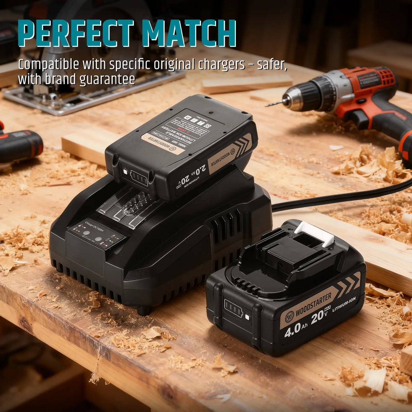 2-Pack 20V 2.0/4.0Ah High Capacity Replacement Batteries for Makita 18V Battery, Compatible with Makita 18V Outdoor Cordless Power Tools, Lithium-ion, ONLY Compatible with WOODSTARTER Chargers