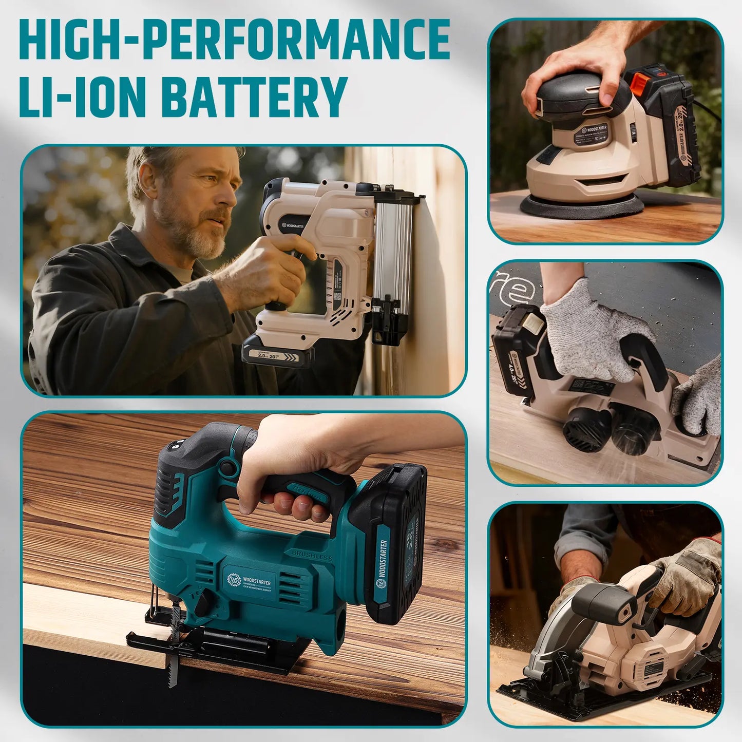 2-Pack 20V 2.0/4.0Ah High Capacity Replacement Batteries for Makita 18V Battery, Compatible with Makita 18V Outdoor Cordless Power Tools, Lithium-ion, ONLY Compatible with WOODSTARTER Chargers