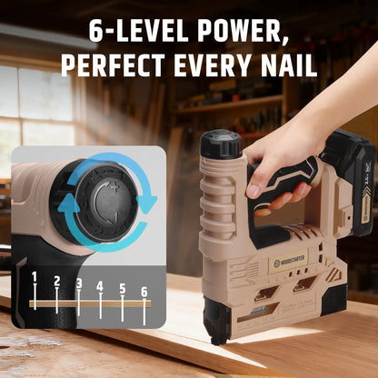 Cordless 18 Gauge 2-in-1 Brad Nailer & Stapler Kit, 20V 2.0Ah Battery & Charger Included, 5/8"-1-1/4" Nails & 5/8"–1" Staples, 6-Level  Depth Adjustment, LED Light, 2000 Nails Included