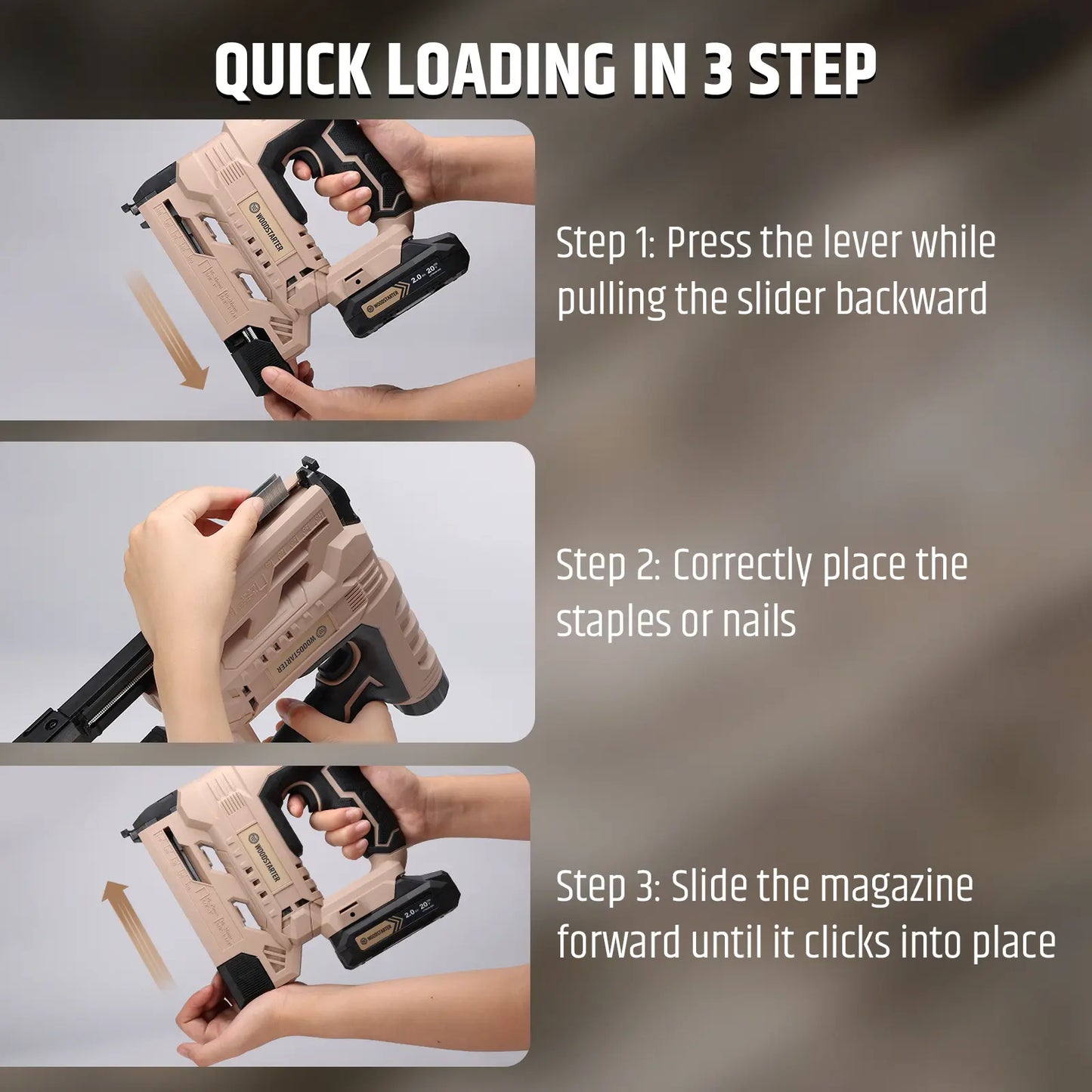 Cordless 18 Gauge 2-in-1 Brad Nailer & Stapler Kit, 20V 2.0Ah Battery & Charger Included, 5/8"-1-1/4" Nails & 5/8"–1" Staples, 6-Level  Depth Adjustment, LED Light, 2000 Nails Included