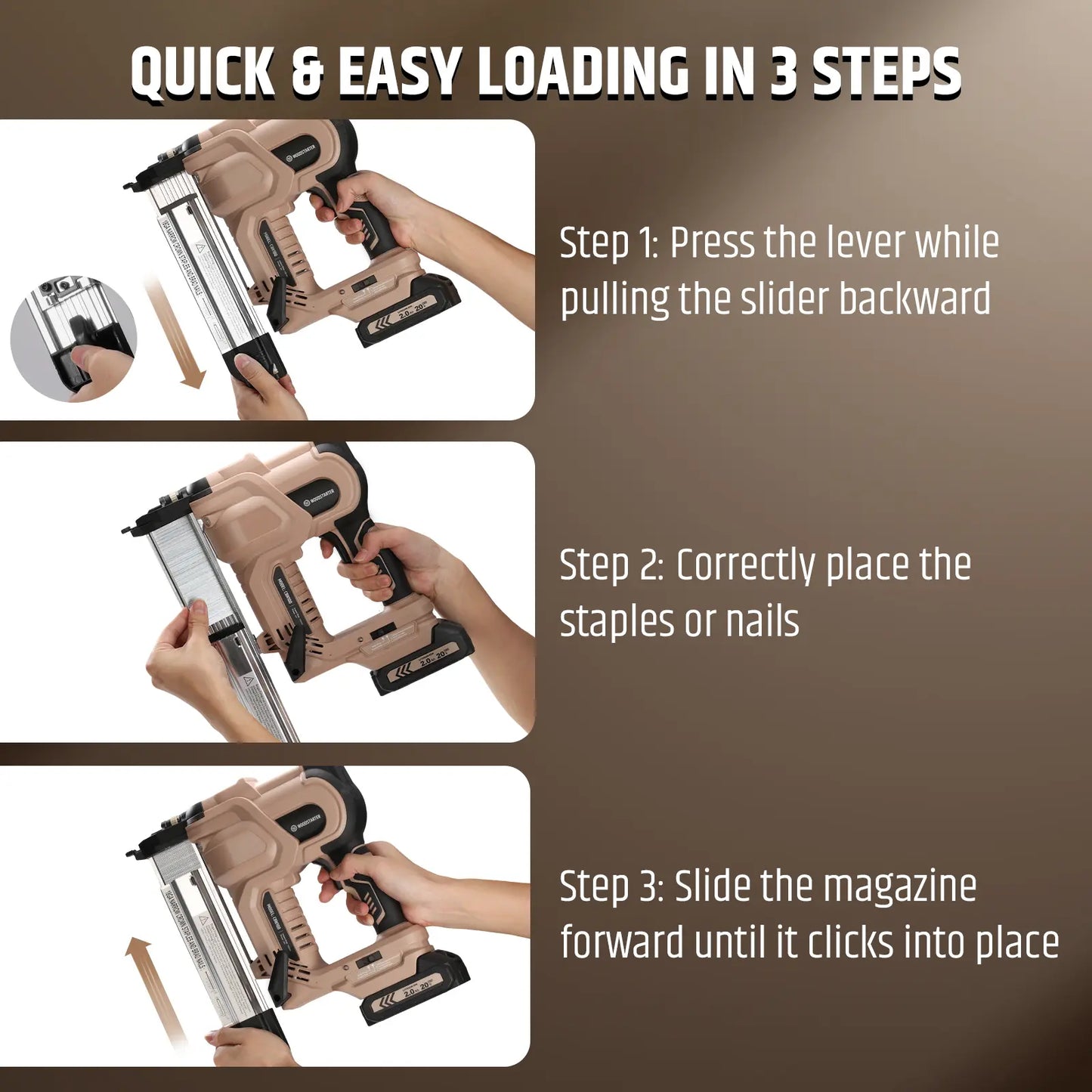 18 Gauge Cordless 2-in-1 Brad Nailer & Stapler Kit, 20V 2.0Ah Battery & Charger Included, 3/4"-2" Nails & 3/4"–1-9/16" Staples, Depth Adjustment, Dual Firing Modes, LED Light, 400 Fasteners Included