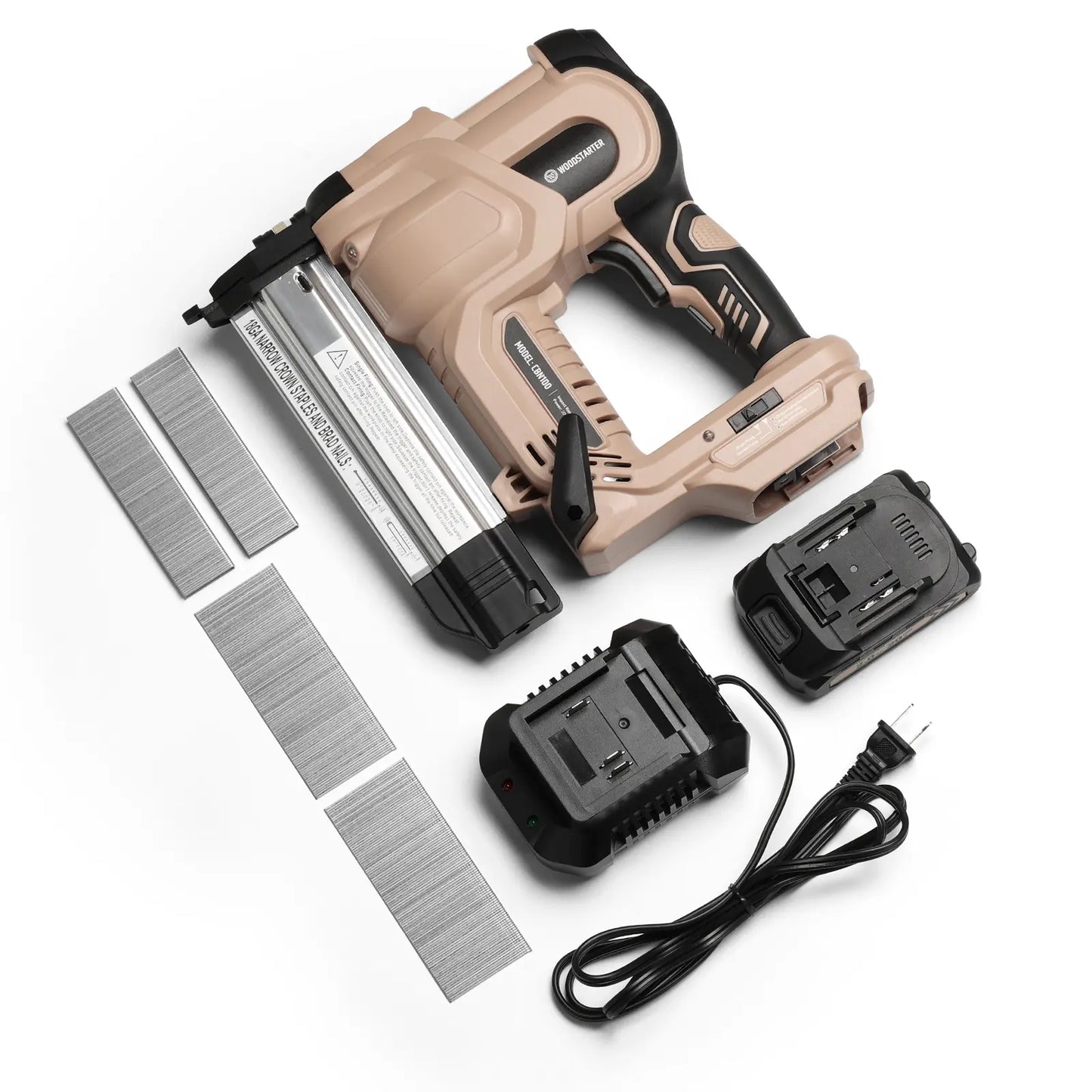 18 Gauge Cordless 2-in-1 Brad Nailer & Stapler Kit, 20V 2.0Ah Battery & Charger Included, 3/4"-2" Nails & 3/4"–1-9/16" Staples, Depth Adjustment, Dual Firing Modes, LED Light, 400 Fasteners Included