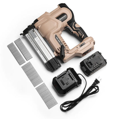 18 Gauge Cordless 2-in-1 Brad Nailer & Stapler Kit, 20V 2.0Ah Battery & Charger Included, 3/4"-2" Nails & 3/4"–1-9/16" Staples, Depth Adjustment, Dual Firing Modes, LED Light, 400 Fasteners Included