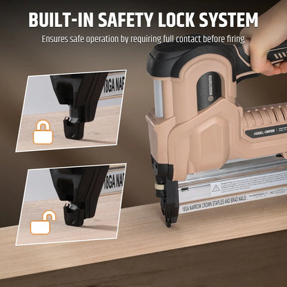 18 Gauge Cordless 2-in-1 Brad Nailer & Stapler Kit, 20V 2.0Ah Battery & Charger Included, 3/4"-2" Nails & 3/4"–1-9/16" Staples, Depth Adjustment, Dual Firing Modes, LED Light, 400 Fasteners Included