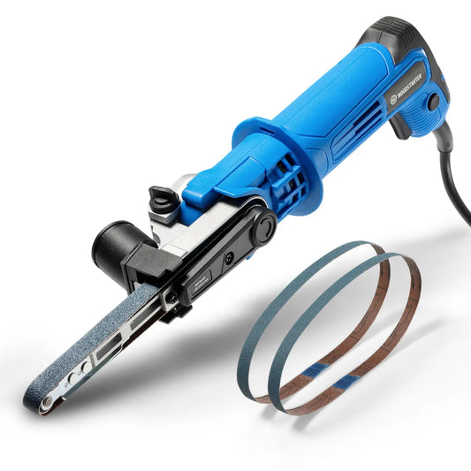 Detail Belt Sander, 1/2 x 18 Inch, 2.3AMP Motor, 1000-1800 ft/min 6 Speed, 0-60° Adjustable Angle, Tool-Free Belt Change, Lightweight Portable Sander for Wood, Metal, Plastic working with 3 Belts (#80 #120 #180)