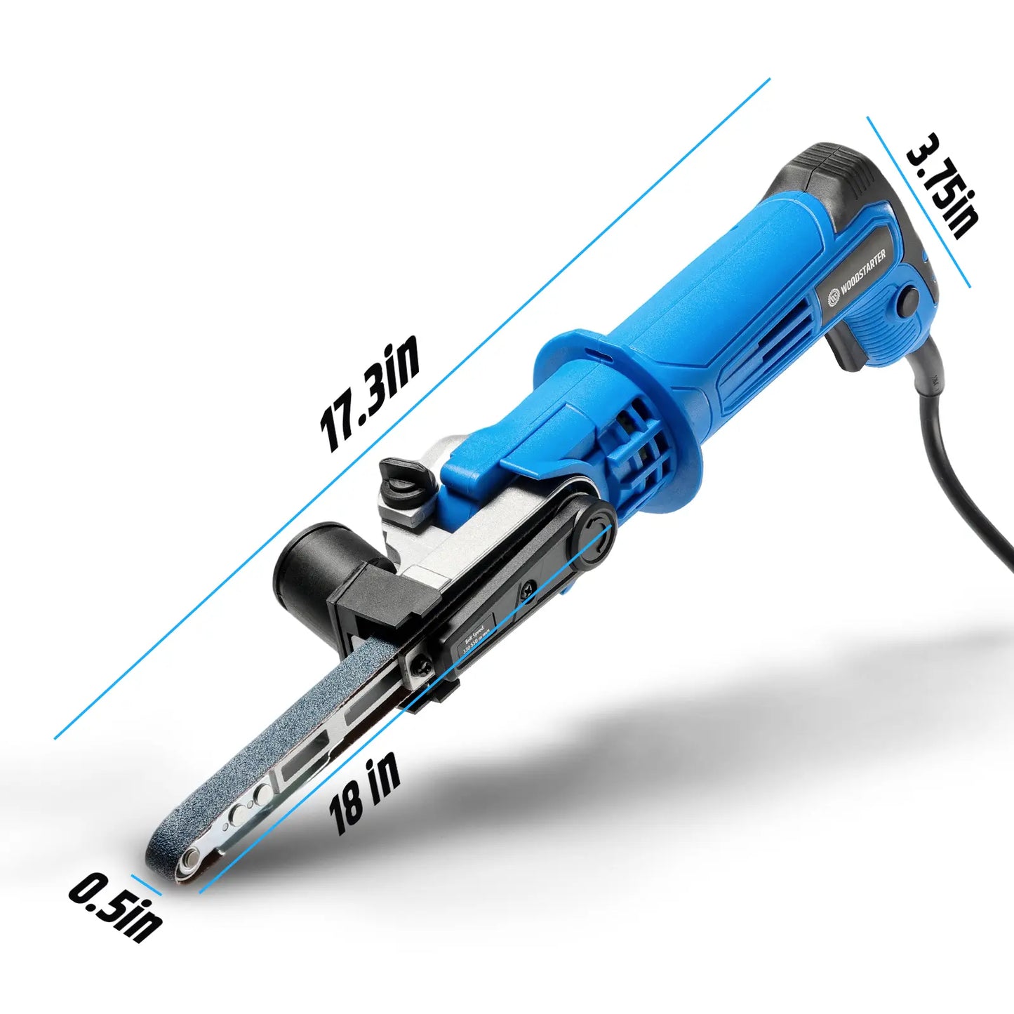 Detail Belt Sander, 1/2 x 18 Inch, 2.3AMP Motor, 1000-1800 ft/min 6 Speed, 0-60° Adjustable Angle, Tool-Free Belt Change, Lightweight Portable Sander for Wood, Metal, Plastic working with 3 Belts (#80 #120 #180)