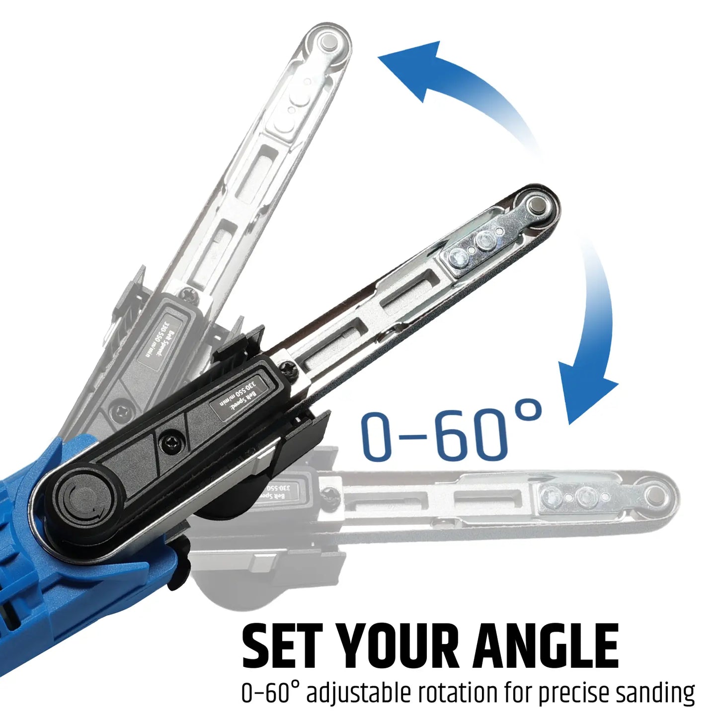 Detail Belt Sander, 1/2 x 18 Inch, 2.3AMP Motor, 1000-1800 ft/min 6 Speed, 0-60° Adjustable Angle, Tool-Free Belt Change, Lightweight Portable Sander for Wood, Metal, Plastic working with 3 Belts (#80 #120 #180)