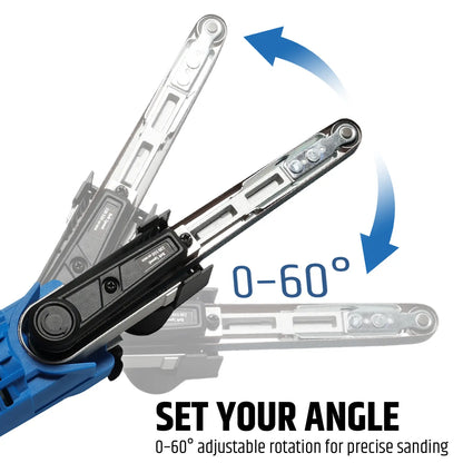 Detail Belt Sander, 1/2 x 18 Inch, 2.3AMP Motor, 1000-1800 ft/min 6 Speed, 0-60° Adjustable Angle, Tool-Free Belt Change, Lightweight Portable Sander for Wood, Metal, Plastic working with 3 Belts (#80 #120 #180)