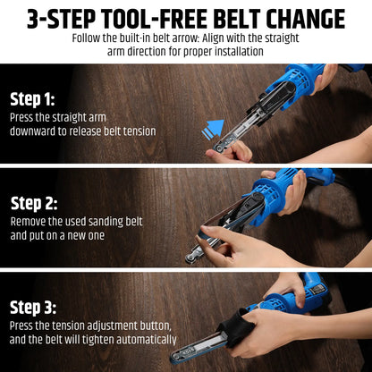 Detail Belt Sander, 1/2 x 18 Inch, 2.3AMP Motor, 1000-1800 ft/min 6 Speed, 0-60° Adjustable Angle, Tool-Free Belt Change, Lightweight Portable Sander for Wood, Metal, Plastic working with 3 Belts (#80 #120 #180)