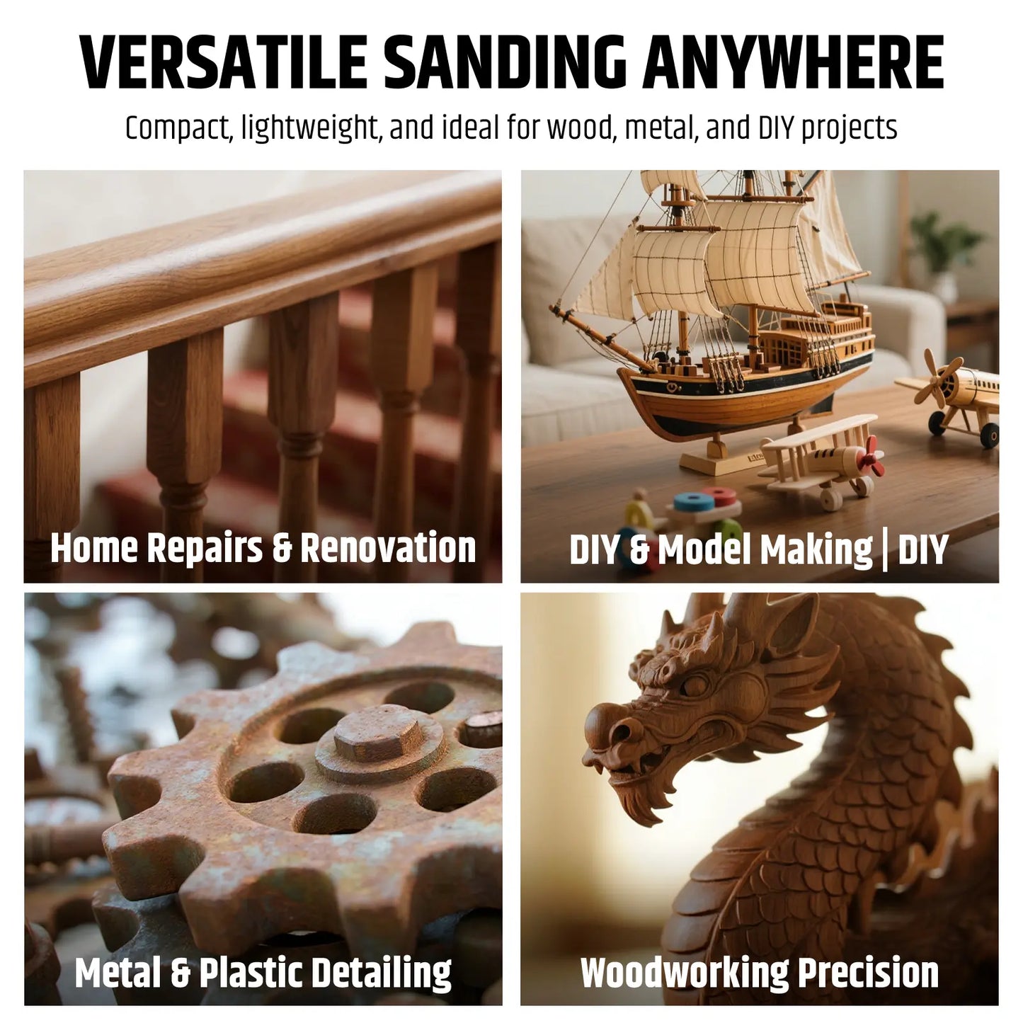 Detail Belt Sander, 1/2 x 18 Inch, 2.3AMP Motor, 1000-1800 ft/min 6 Speed, 0-60° Adjustable Angle, Tool-Free Belt Change, Lightweight Portable Sander for Wood, Metal, Plastic working with 3 Belts (#80 #120 #180)