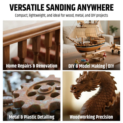 Detail Belt Sander, 1/2 x 18 Inch, 2.3AMP Motor, 1000-1800 ft/min 6 Speed, 0-60° Adjustable Angle, Tool-Free Belt Change, Lightweight Portable Sander for Wood, Metal, Plastic working with 3 Belts (#80 #120 #180)