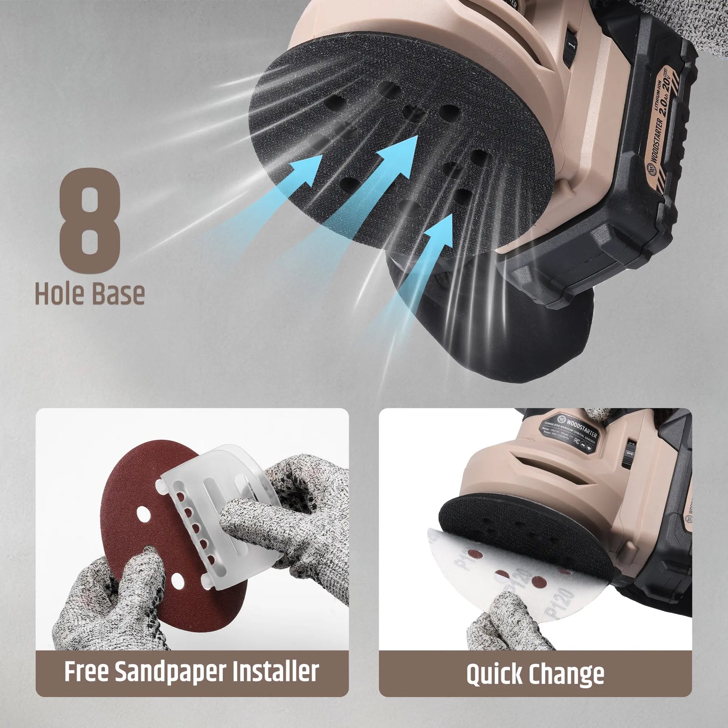 5 inch Cordless Random Orbital Sander, Brushless 6-Speed 6000–12000 RPM, Compatible with Makita Batteries,Electric Palm Orbital Sander for Sanding, Includes Dust Bag & 12PCS Sandpapers