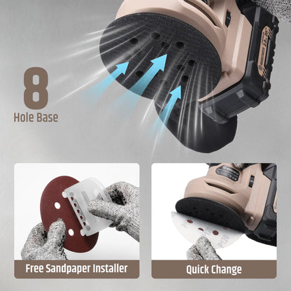5 inch Cordless Random Orbital Sander, Brushless 6-Speed 6000–12000 RPM, Compatible with Makita Batteries,Electric Palm Orbital Sander for Sanding, Includes Dust Bag & 12PCS Sandpapers