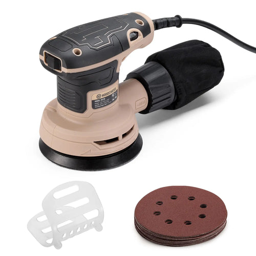 5-Inch Cored Random Orbital Sander, 2.6Amp 320W Variable Speed (8000–13000RPM) Electric Sanders for Wood & Metal, Low Vibration, Aluminum Fan Blades, 15 Sandpapers, Dust Bag Included