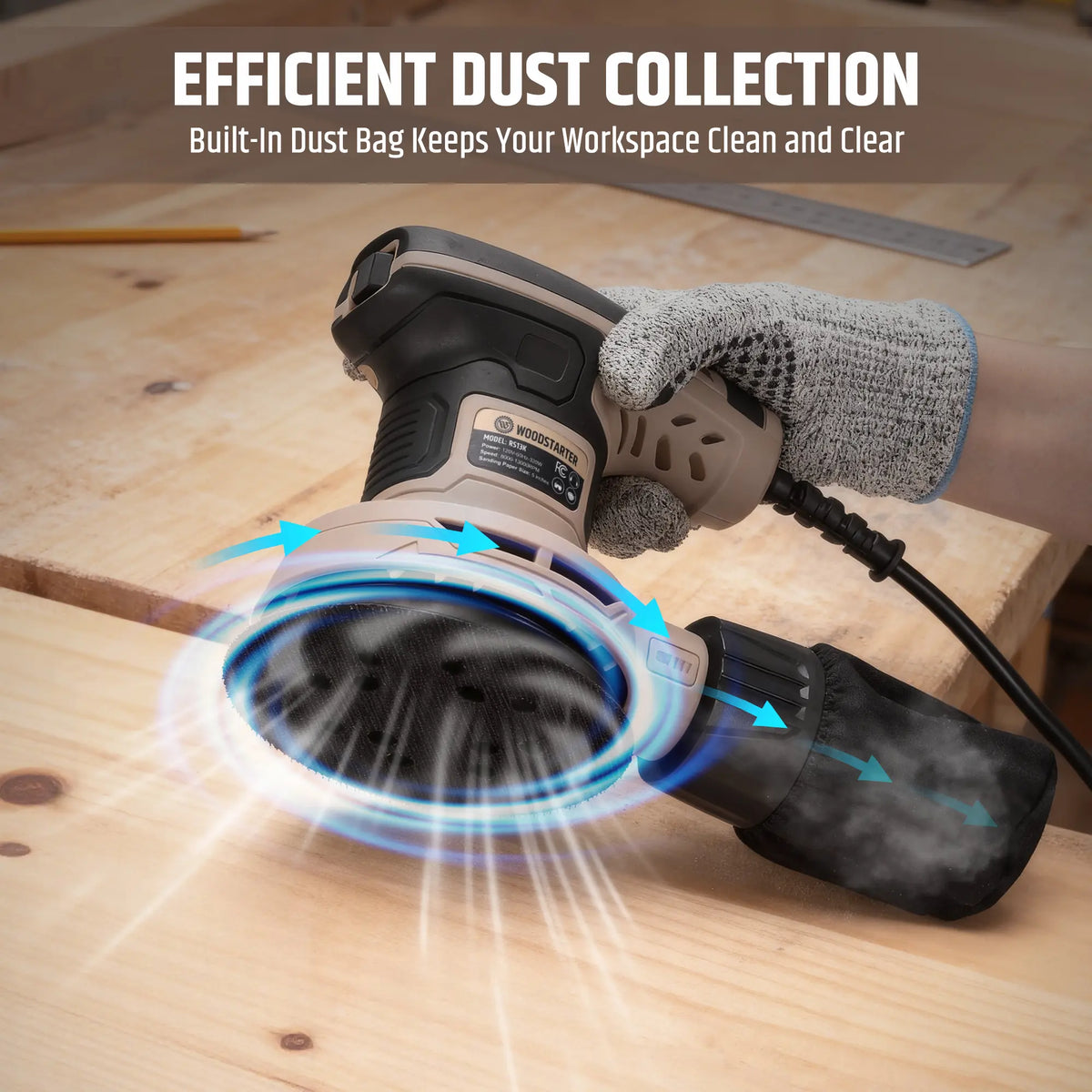 Sander Fans 5-Inch Cored Random Orbital Sander, 2.6Amp 320W Variable Speed (8000–1 ...
