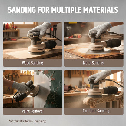 5-Inch Cored Random Orbital Sander, 2.6Amp 320W Variable Speed (8000–13000RPM) Electric Sanders for Wood & Metal, Low Vibration, Aluminum Fan Blades, 15 Sandpapers, Dust Bag Included