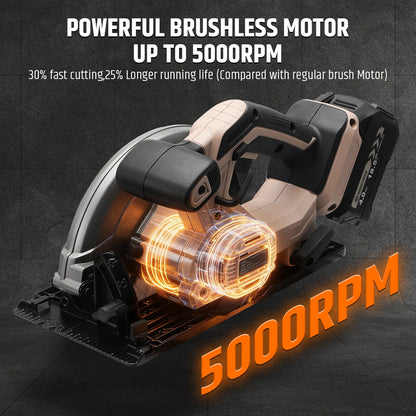 Cordless Circular Saw, 7-1/4" Electric Circular Saws with 5000RPM Brushless Motor, 45° Bevel Cutting, Max Depth 2-1/2", LED Light, Carpentry Tool for Precision Cutting