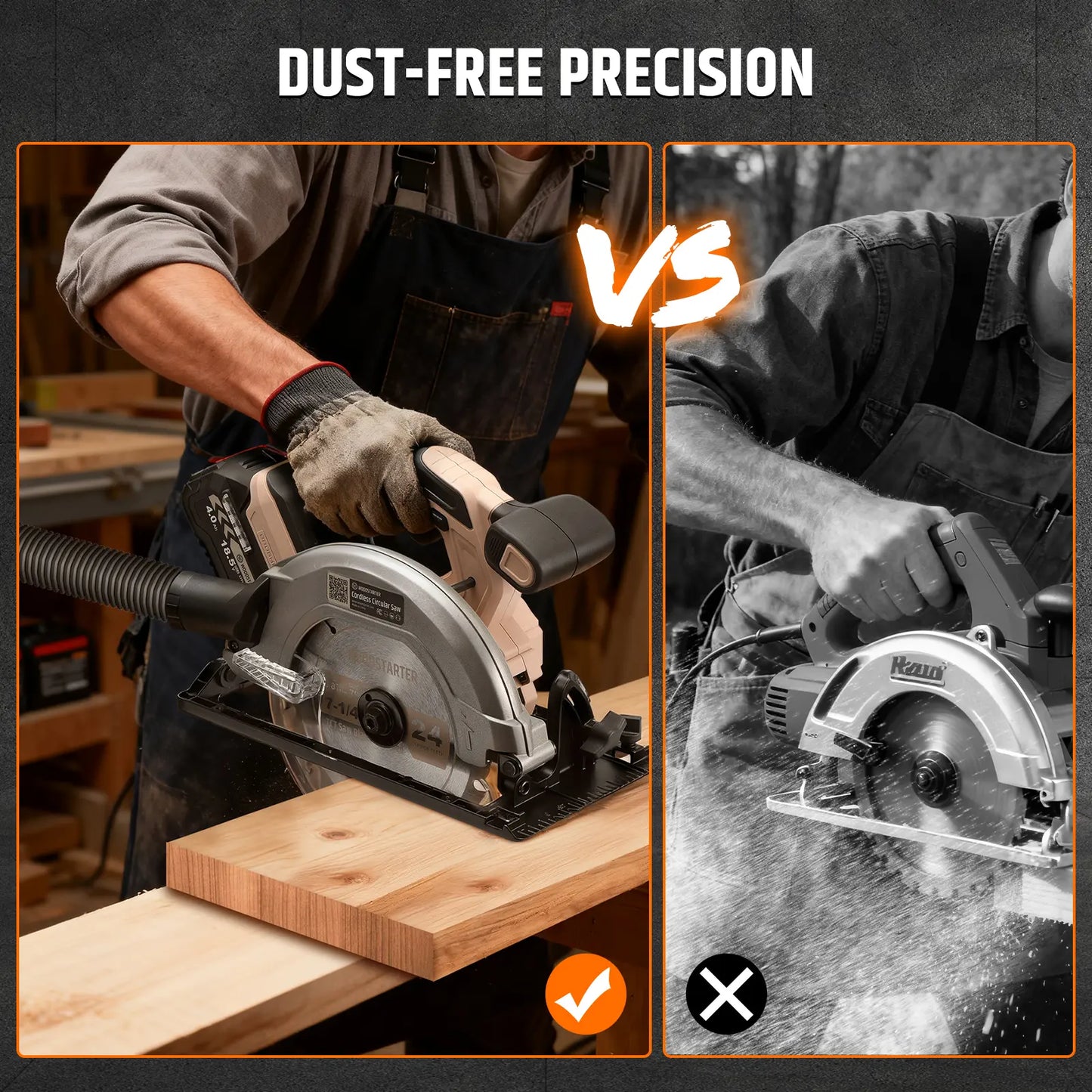 Cordless Circular Saw, 7-1/4" Electric Circular Saws with 5000RPM Brushless Motor, 45° Bevel Cutting, Max Depth 2-1/2", LED Light, Carpentry Tool for Precision Cutting