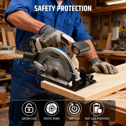 Cordless Circular Saw, 7-1/4" Electric Circular Saws with 5000RPM Brushless Motor, 45° Bevel Cutting, Max Depth 2-1/2", LED Light, Carpentry Tool for Precision Cutting