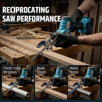 Cordless Reciprocating Saw, 3500 SPM Electric Saw with Brushless Motor & 4 Saw Blades, Tool‑Free Blade Change, Portable for Wood & PVC Cutting, Compatible Makita Battery