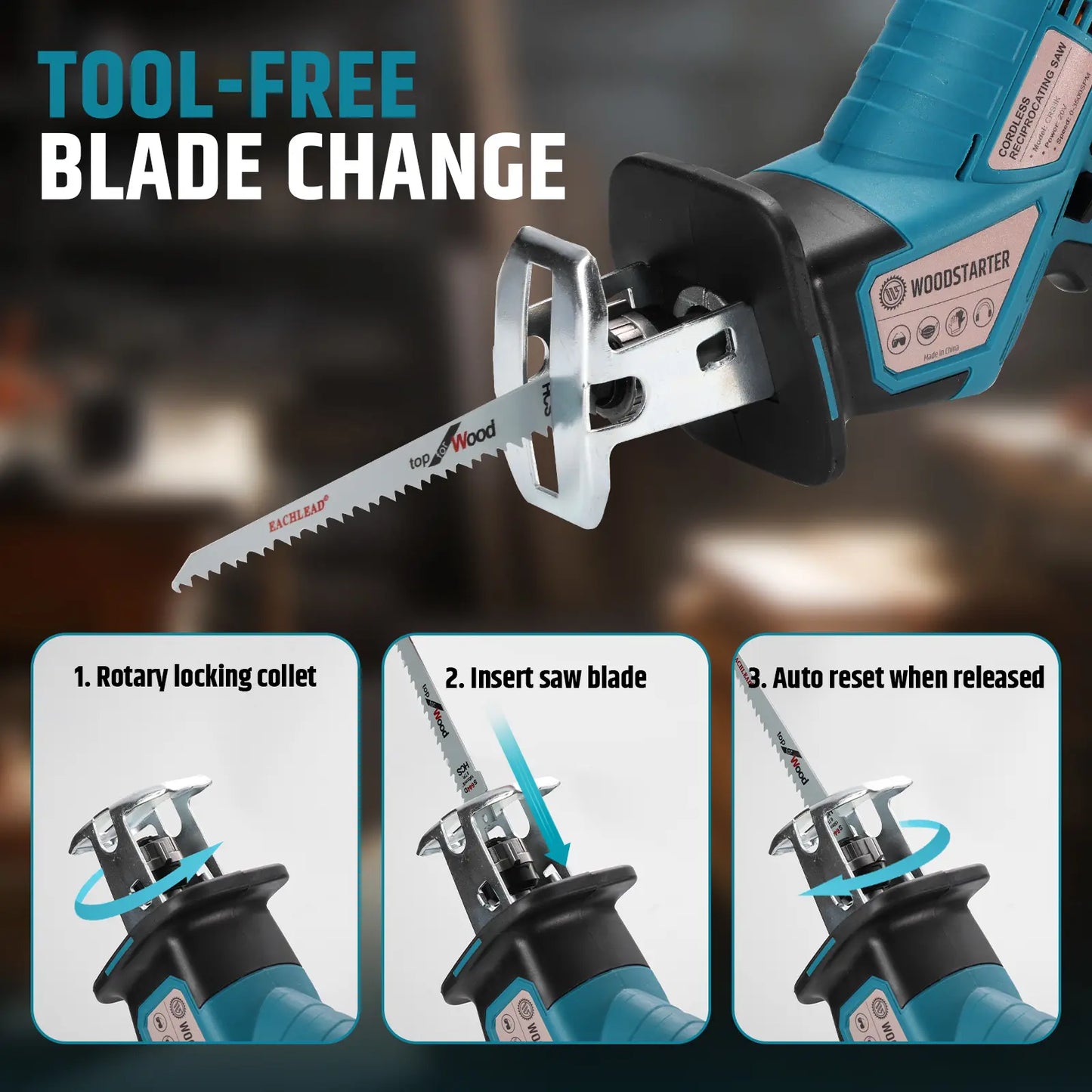 Cordless Reciprocating Saw, 3500 SPM Electric Saw with Brushless Motor & 4 Saw Blades, Tool‑Free Blade Change, Portable for Wood & PVC Cutting, Compatible Makita Battery