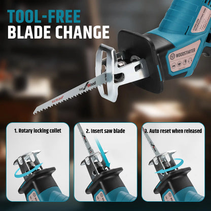 Cordless Reciprocating Saw, 3500 SPM Electric Saw with Brushless Motor & 4 Saw Blades, Tool‑Free Blade Change, Portable for Wood & PVC Cutting, Compatible Makita Battery