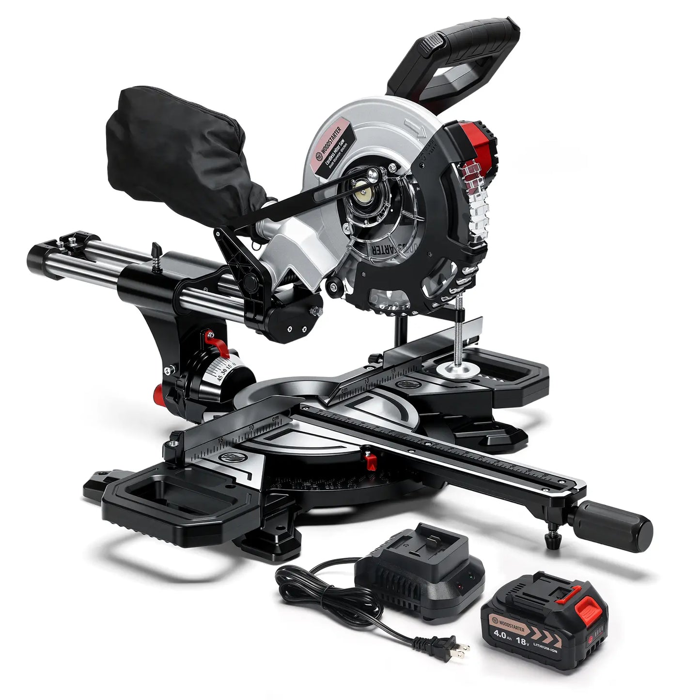 Cordless Miter Saw, Brushless Motor 4200 RPM, 12 in Crosscut, 2.5 in Depth, Single Bevel 45° & Dual Miter ±45°, Compact DIY Woodworking, Battery & Charger  Included