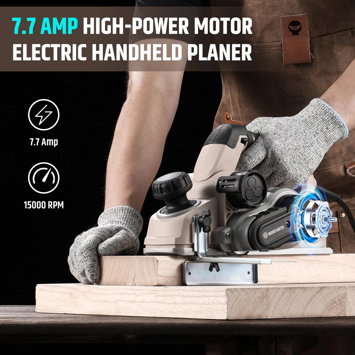 Hand Planer Machine Corded Electric Hand Planer, 7.7 AMP 15000 RPM Power Wood Planer with ...