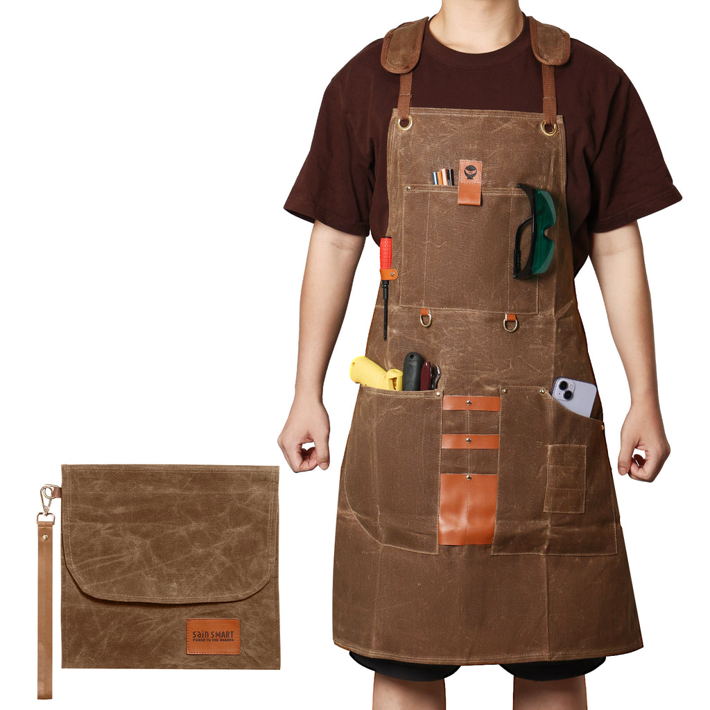 Waxed Canvas Work Apron, Waterproof Dustproof Cotton Canvas Crossback