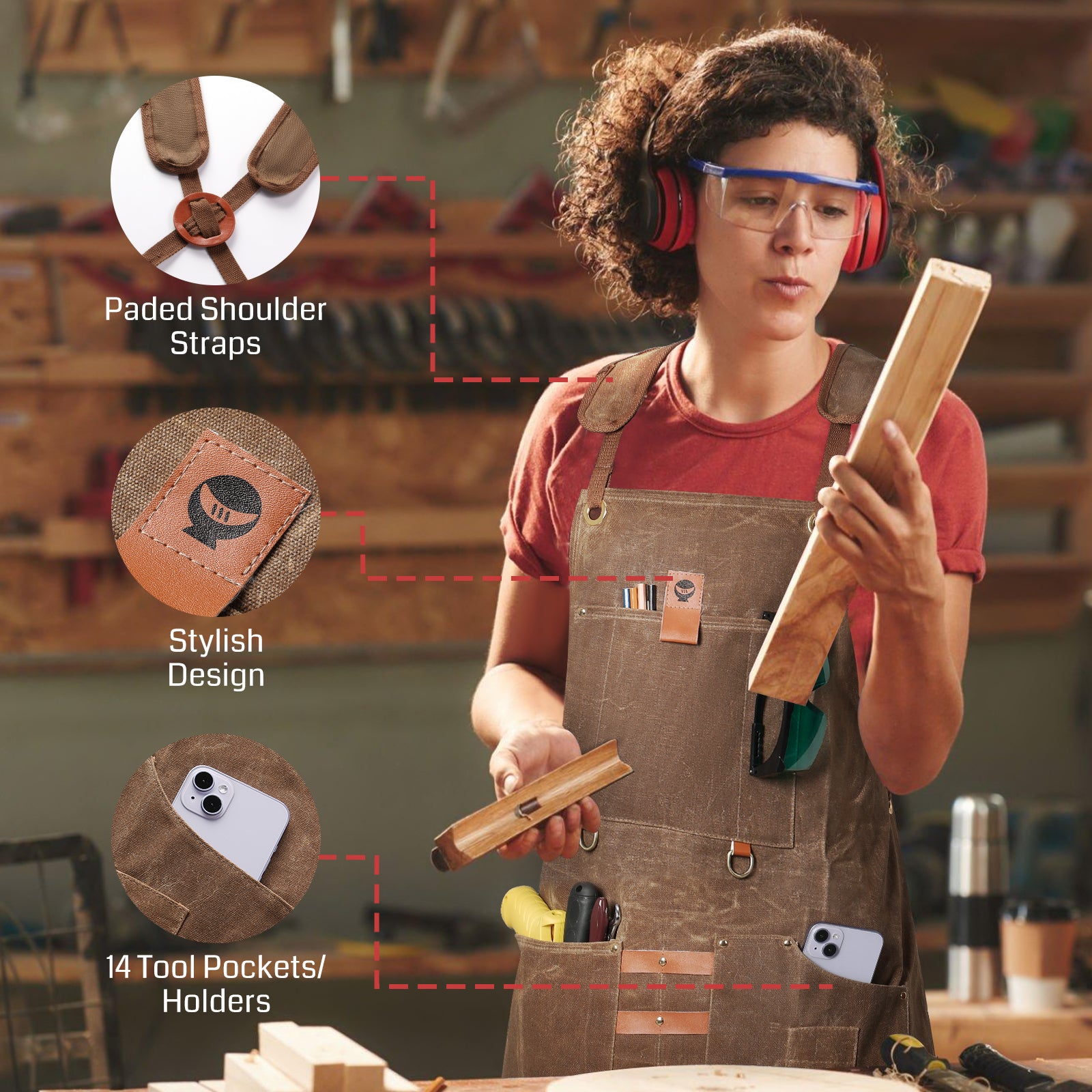 Waxed Canvas Work Apron, Waterproof Dustproof Cotton Canvas