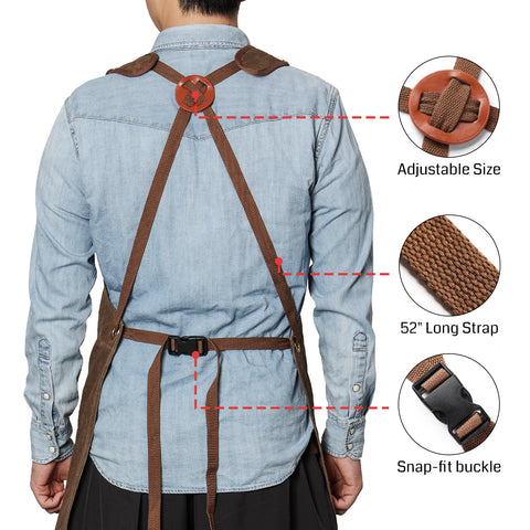 Waxed Canvas Work Apron, Waterproof Dustproof Cotton Canvas Crossback Adjustable Apron, Unisex, One Size Fits All